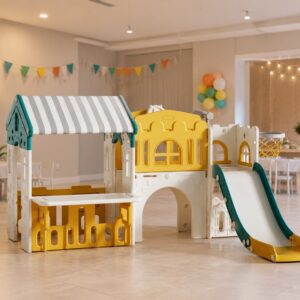 Juego infantil LY-2899H 3 en 1 con casita, tobogán y aro de básquet